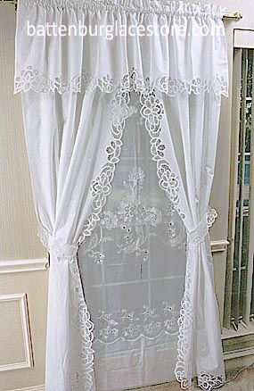 Battenburg Lace. PA Style Windows Curtain Set. White color - Click Image to Close